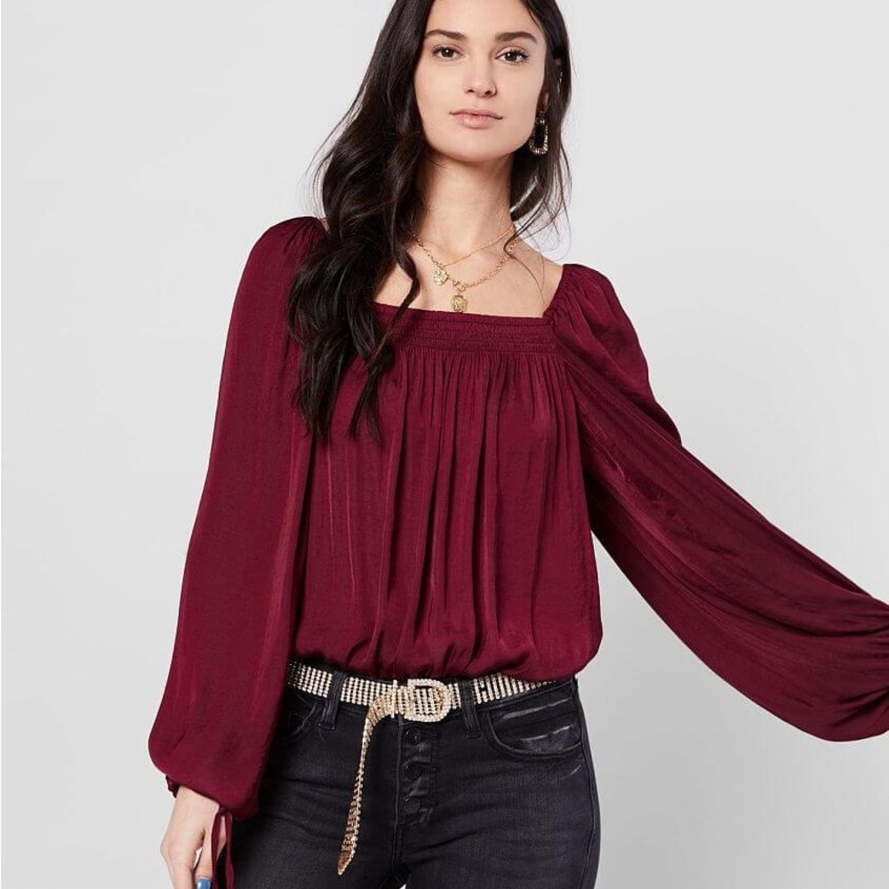 Free People Intimately Another Round Balloon Sleeve Square Neck Bodysuit. Medium